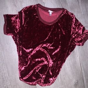 Burgundy velvet short sleeve shirt